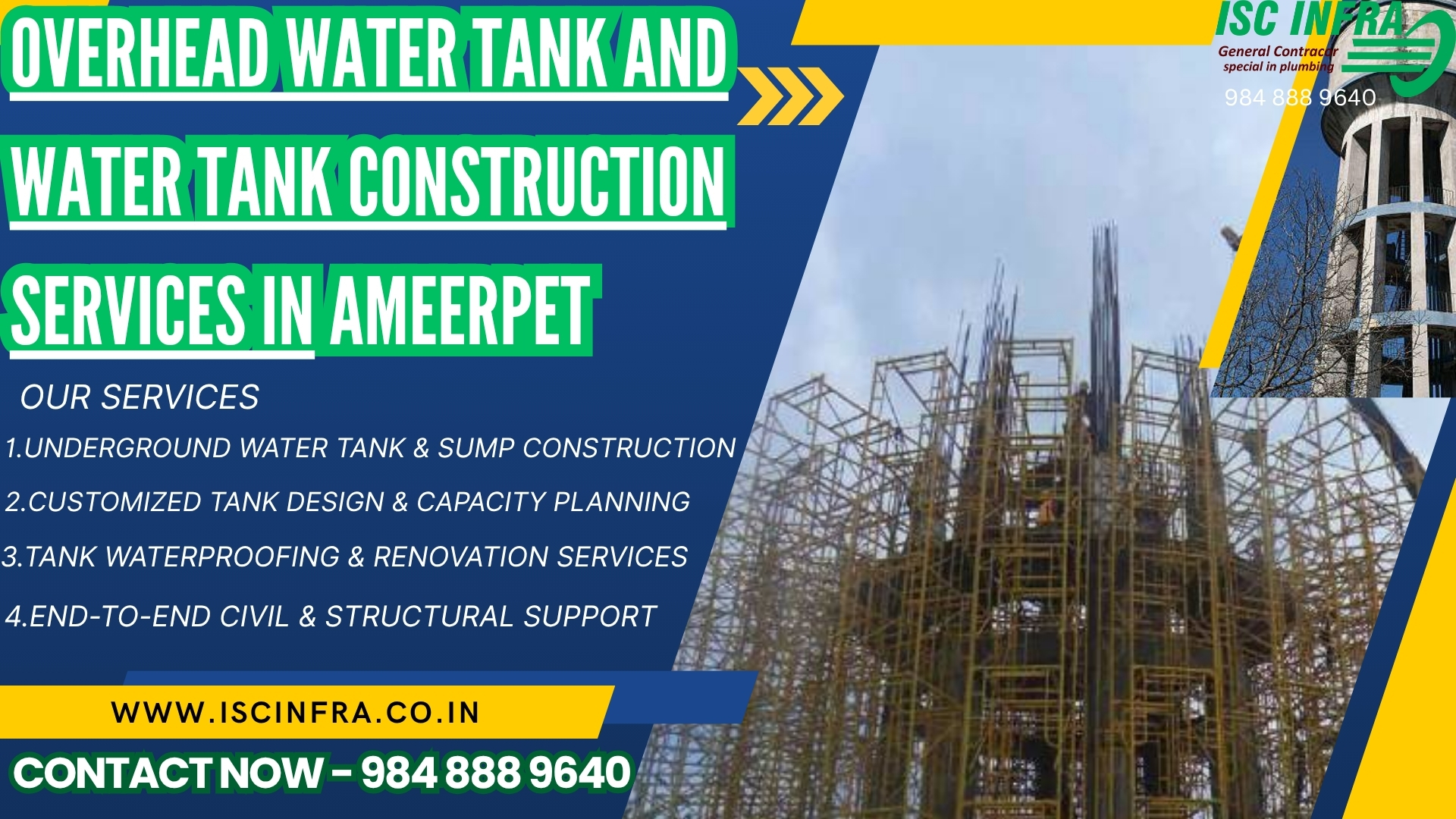 Overhead Water Tank and Water Tank Construction Services in Ameerpet