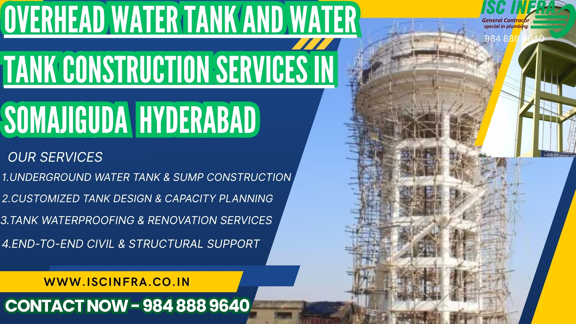 Overhead Water Tank and Water Tank Construction Services in Somajiguda